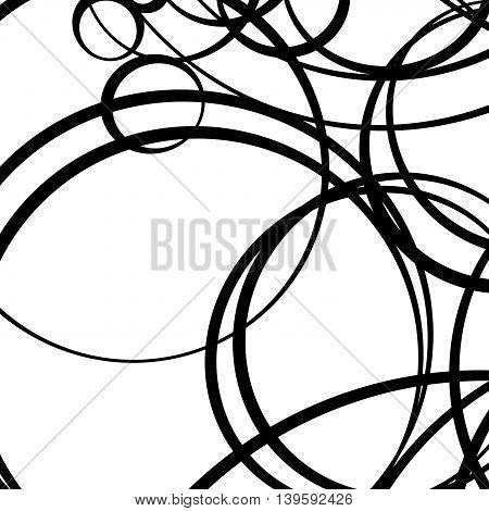 Random Scattered Circles Artistic Geometric Illustration. Dynamic Squiggly, Squiggle Lines.