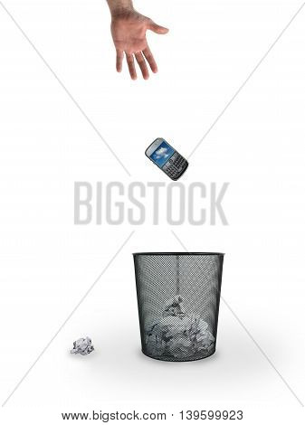 A Trash Bin Isolated Against A White Background