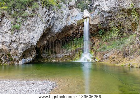 The beautiful Drimonas waterfall in Euboea, Greece
