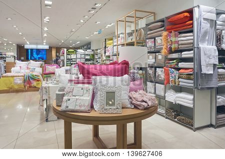 MACAO, CHINA - FEBRUARY 16, 2016: inside of Shoppes at Sands Cotai Centra. Shoppes at Sands Cotai Central is a large shopping mall in Macao