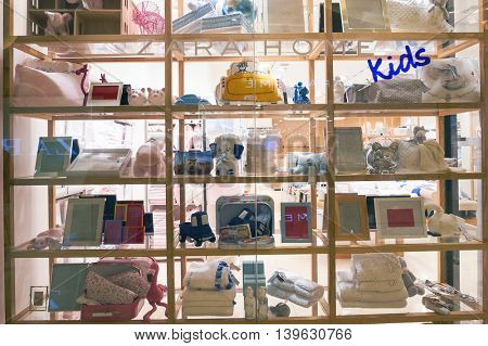 MACAO, CHINA - FEBRUARY 16, 2016: inside of Shoppes at Sands Cotai Centra. Shoppes at Sands Cotai Central is a large shopping mall in Macao