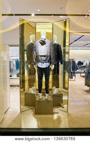 MACAO, CHINA - FEBRUARY 16, 2016: inside of Shoppes at Sands Cotai Centra. Shoppes at Sands Cotai Central is a large shopping mall in Macao