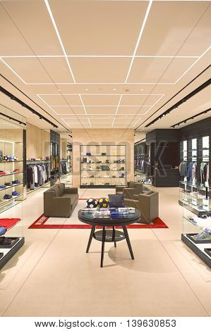 MACAO, CHINA - FEBRUARY 16, 2016: inside of Shoppes at Sands Cotai Centra. Shoppes at Sands Cotai Central is a large shopping mall in Macao