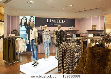 MACAO, CHINA - FEBRUARY 16, 2016: inside of Shoppes at Sands Cotai Centra. Shoppes at Sands Cotai Central is a large shopping mall in Macao