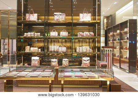 MACAO, CHINA - FEBRUARY 16, 2016: inside of Shoppes at Sands Cotai Centra. Shoppes at Sands Cotai Central is a large shopping mall in Macao