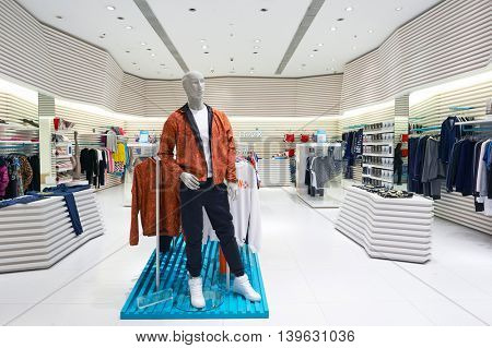 MACAO, CHINA - FEBRUARY 16, 2016: inside of Shoppes at Sands Cotai Centra. Shoppes at Sands Cotai Central is a large shopping mall in Macao