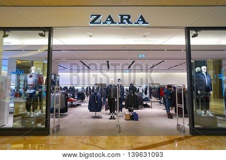 MACAO, CHINA - FEBRUARY 16, 2016: inside of Shoppes at Sands Cotai Centra. Shoppes at Sands Cotai Central is a large shopping mall in Macao