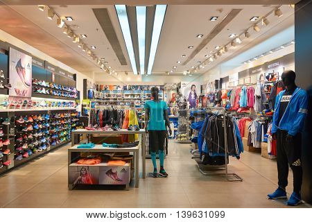MACAO, CHINA - FEBRUARY 16, 2016: inside of Shoppes at Sands Cotai Centra. Shoppes at Sands Cotai Central is a large shopping mall in Macao