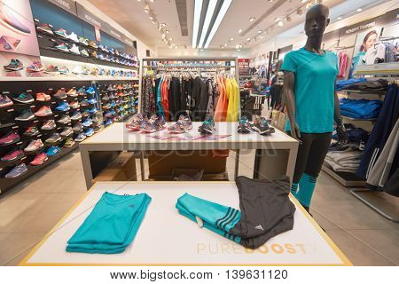 MACAO, CHINA - FEBRUARY 16, 2016: inside of Shoppes at Sands Cotai Centra. Shoppes at Sands Cotai Central is a large shopping mall in Macao