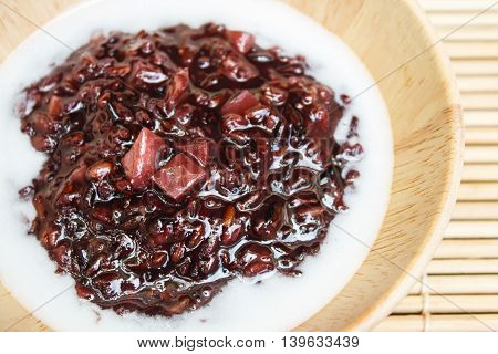 Black Sticky Rice Pudding With Taro, Thai Dessert.