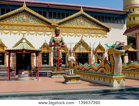 Sculpture At The Thai Temple Wat Chayamangkalaram On Island Penang, Malaysia