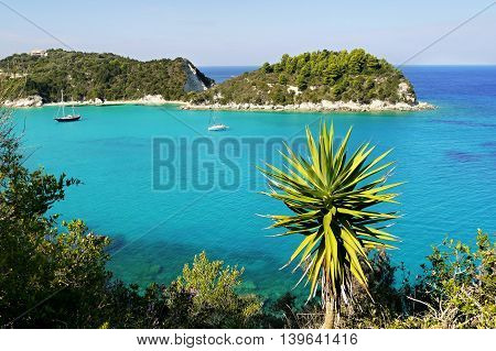 Sea azure beautiful bay in Greece island Paxos