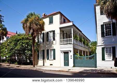 CHARLESTON, USA - JUNE 3, 2014: White Southern Mansion house in Charleston, USA