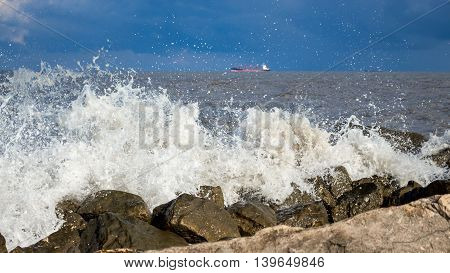 Sea wave Black Sea Poti Georgian coast.