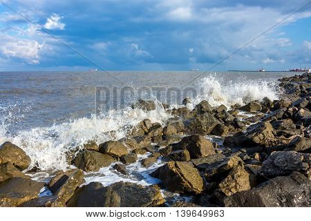 Sea wave Black Sea Poti Georgian coast.