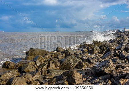 Sea wave Black Sea Poti Georgian coast.