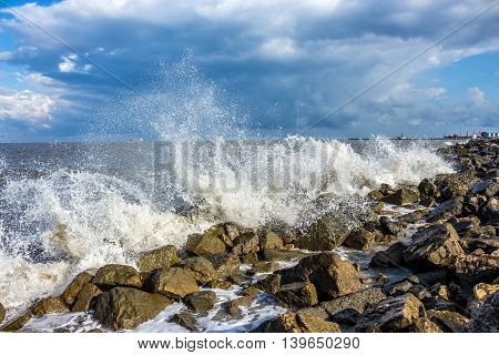 Sea wave Black Sea Poti Georgian coast.