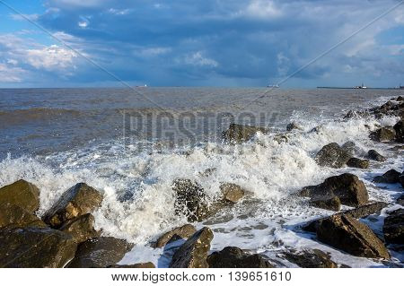 Sea wave Black Sea Poti Georgian coast.
