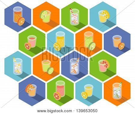 Set of isometric drinks and beverages icons in flat design