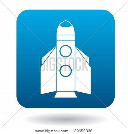 Space shuttle rocket launch icon in flat style on a white background