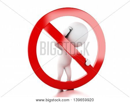 3d renderer image. White people speaking on the phone surrounded by a forbidden sign. Isolated white background.