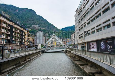 Bridge Through  Gran Valira River In  Andorra La Vella