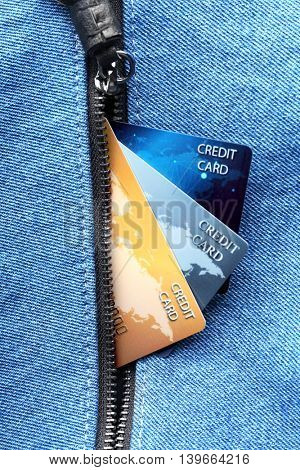 Credit cards in pocket, closeup