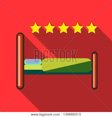 Night in 5 star hotel icon in flat style with long shadow. Temporary residence symbol