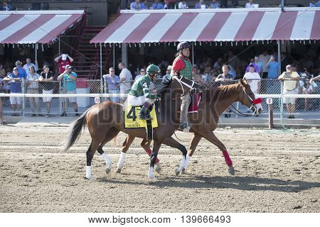 SARATOGA SPRINGS, NY - July 22: Sweet Loretta in the Post Parade for the 98th runniing of the Schulerville Stakes for 2 year old Fillys on July 22 in Saratoga Springs, NY.