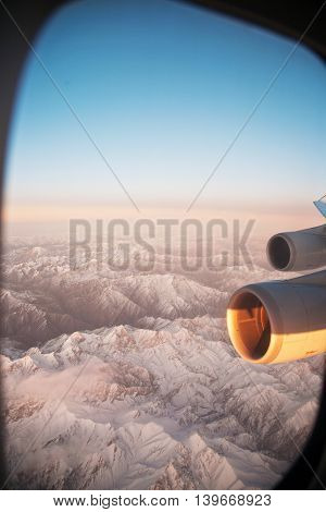 Beautiful View From The Aircraft To The Mountains In Tashkent, China And Kirgistan And Aircraft Turb