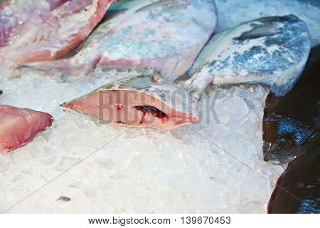 Whole Fresh Fishes Are Offered In The Fish Market In Asia