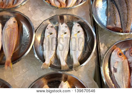 Whole Fresh Fishes Are Offered In The Fish Market In Asia