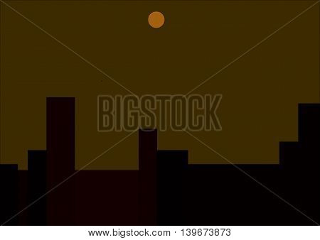 illustration which depicts the moon over the city