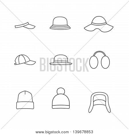 Caps and hats icon set. Vector line icons