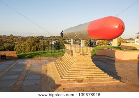 FREMANTLE,WA,AUSTRALIA-JUNE 25,2016: Torpedo Naval Memorial with red top on stand at Monument Hill in Fremantle, Western Australia.