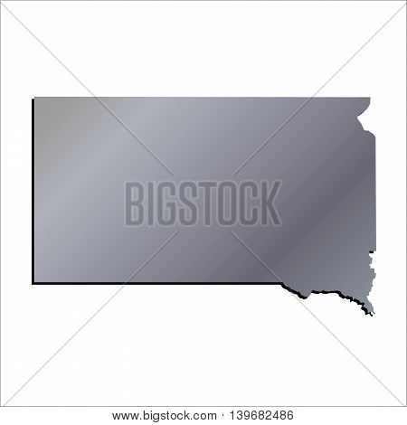 3D South Dakota State Aluminium outline map with shadow