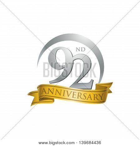 92nd anniversary gold logo template. Creative design. Business success