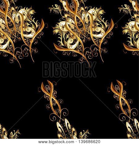 Vintage pattern on black background with golden elements.