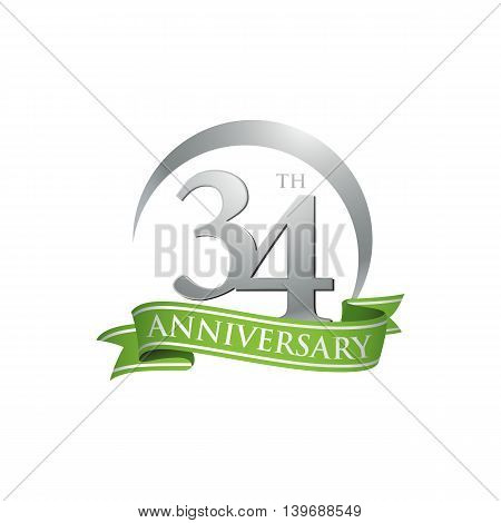 34th anniversary green logo template. Creative design. Business success