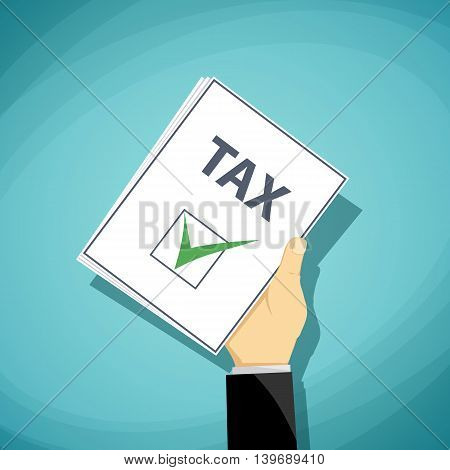 Man holds in his hand a tax declaration. Stock Vector cartoon illustration.
