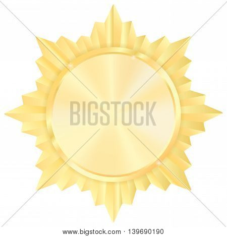 Golden medal. Shiny Order star. Empty award sign. Vector illustration isolated on white background
