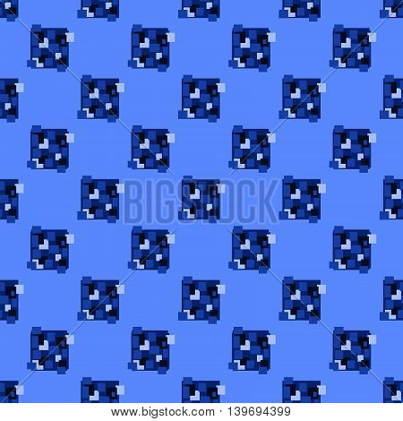 Retro look blue squares and rectangles pattern in a tiled seamless repeat design on pale blue background square format