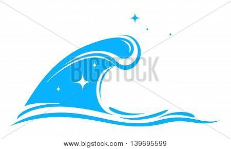 isolated blue big wave silhouette on white background