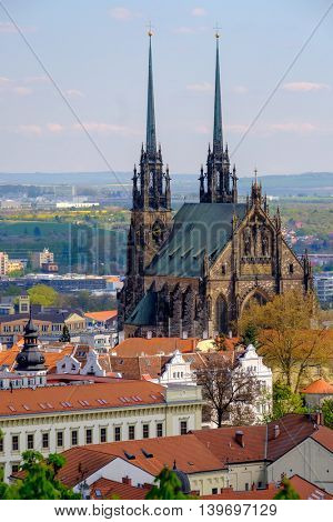 Brno, Czech Republic - April 29, 2016: Cathedral of Saints Peter and Paul at sunny day view from Spilberk castle
