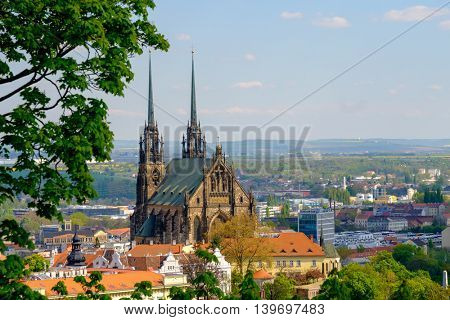 Brno, Czech Republic - April 29, 2016: Cathedral of Saints Peter and Paul at sunny day view from Spilberk castle