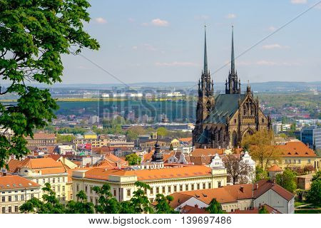 Brno, Czech Republic - April 29, 2016: Cathedral of Saints Peter and Paul at sunny day view from Spilberk castle