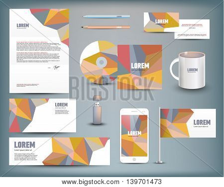 Corporate identity templates. Corporate identity templates blank, business cards, disk, envelope, smart phone, pen, pencil, flag, cup usb flash driver Isolated with soft shadows