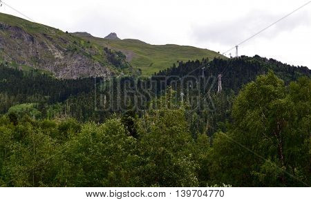 Aerial ropeway Dombay. The Republic of Karachay-Cherkessia in the North Caucasus Russia. Photo taken on: July 26 Friday 2013