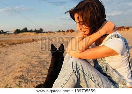 brunette travels on the beach true friend