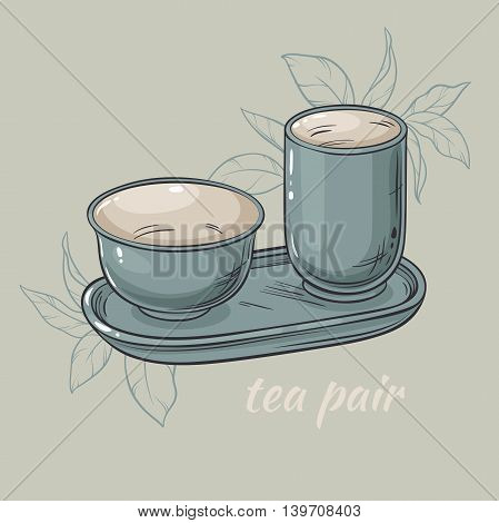 vector illustration with tea pair  on grey background